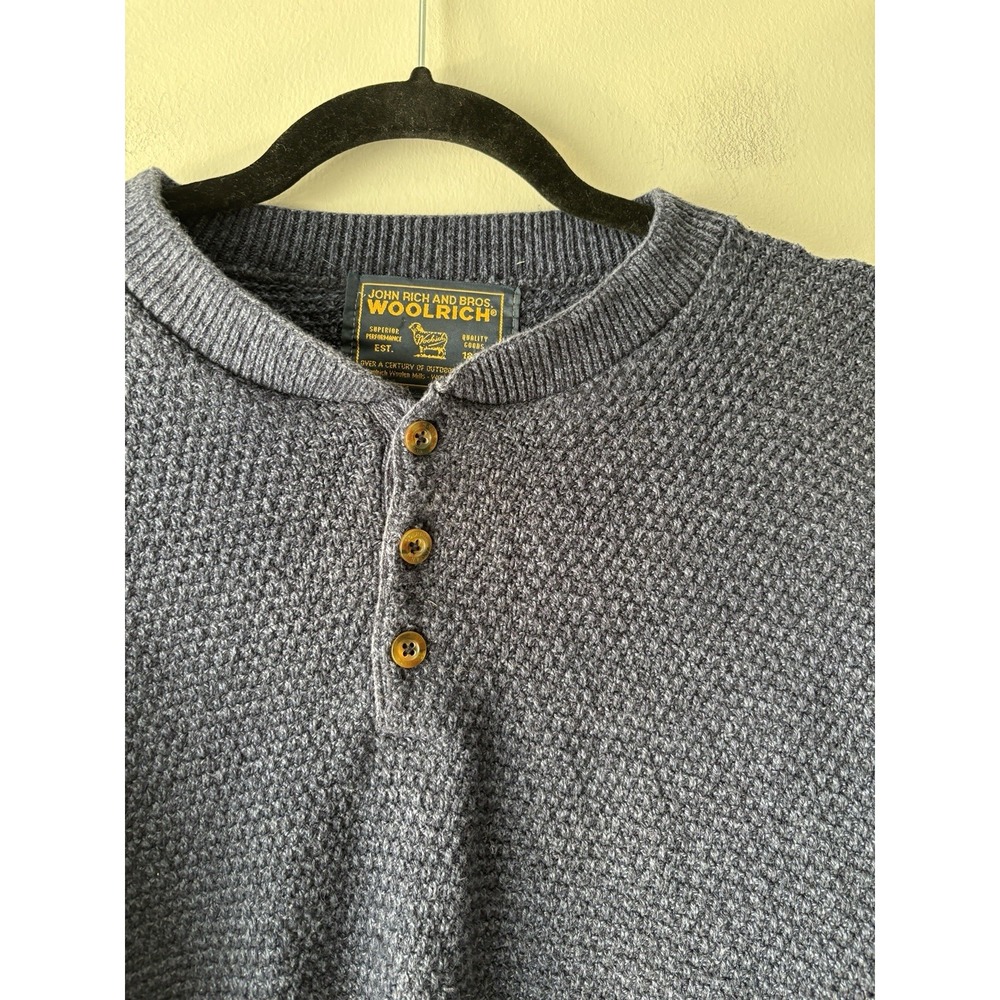 Vintage 90'S WOOLRICH Henley Cotton Knit Navy Sweater Made in USA Men's Size XXL - Picture 3 of 8
